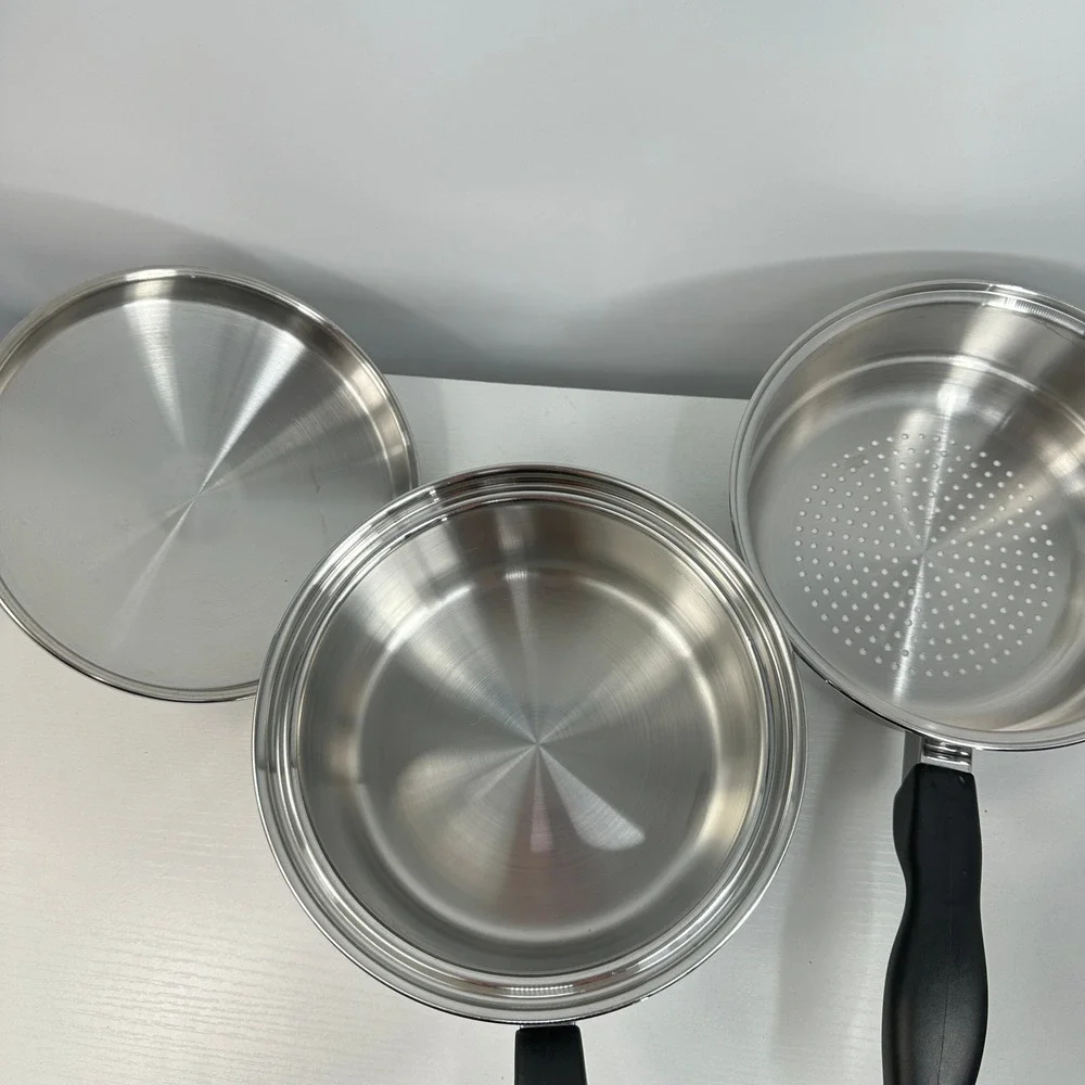 Cutco 5 Ply Aluminum Core Lidded Pot and Steamer Set Stainless Steel Made in USA